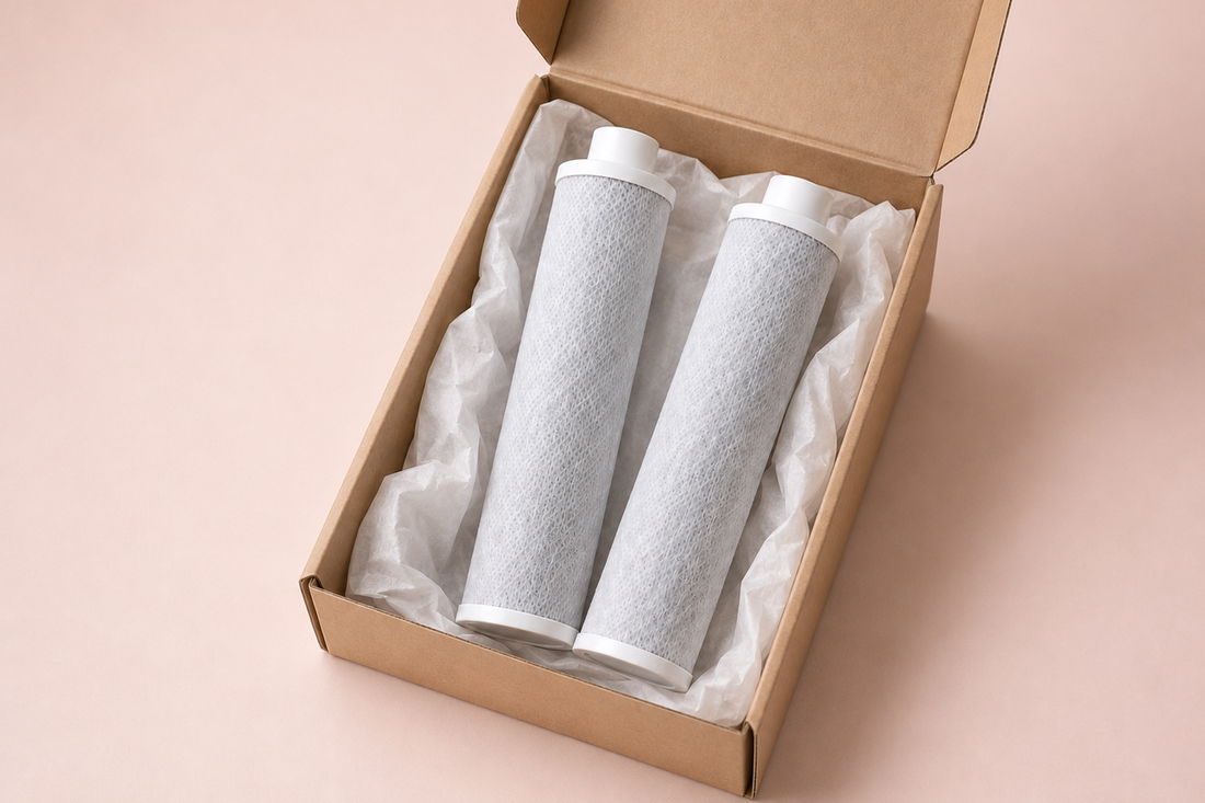 Deux recharges filtrantes Aude Pluie dans une boîte en carton