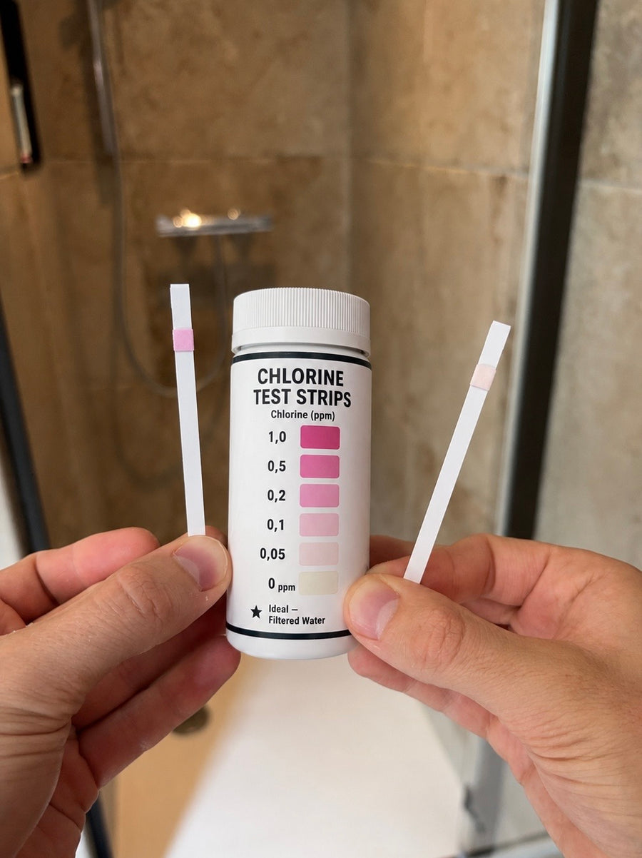 Bandelettes de test du chlore, avant et après filtration Aude Pluie